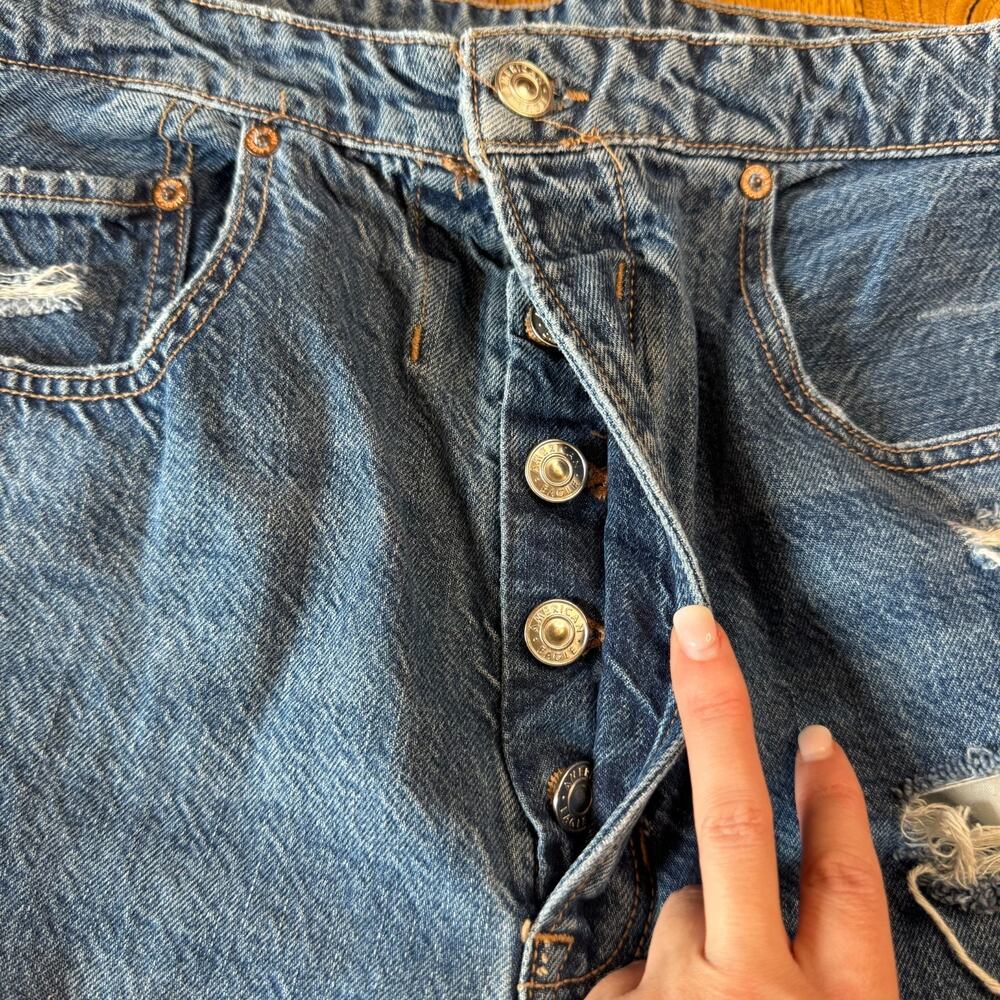 American Eagle Jeans Women 14S High Rise Baggy Wide Leg Button Fly Distressed - Picture 3 of 9